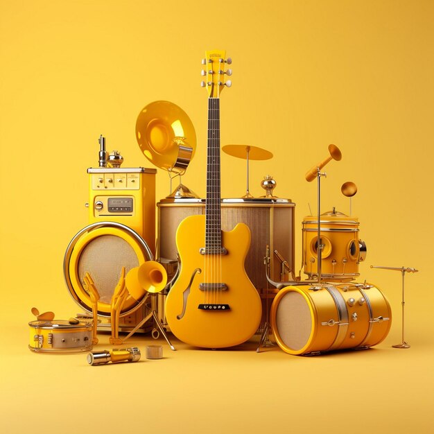 Photo musical instrument shades of yellow background ai generated