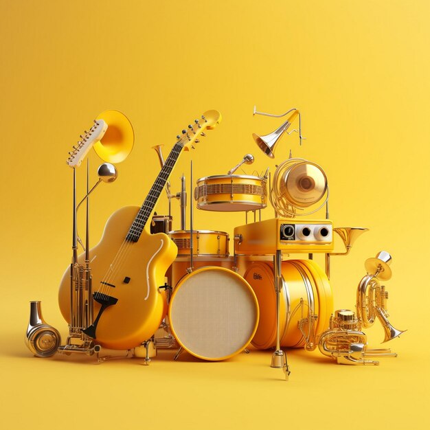 Musical instrument shades of yellow background ai generated