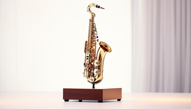 Musical instrument standing on a minimal podium Blurred white background