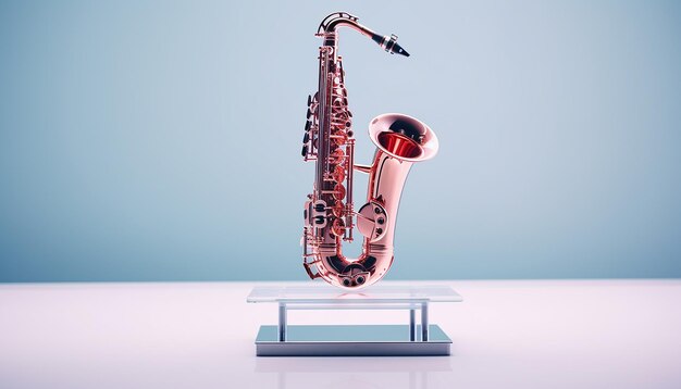 Photo musical instrument standing on a minimal podium blurred white background