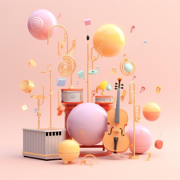 Musical instruments 3d soft pastel colors