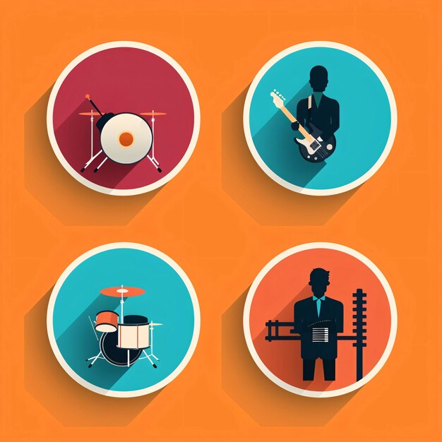 Musical instruments icons set in flat design style Vector illustration