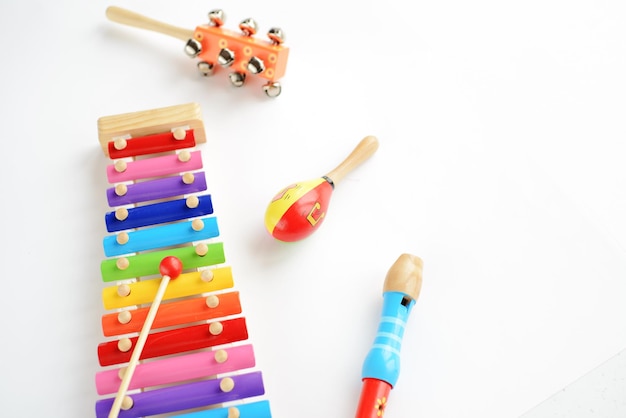 Musical instruments on white background