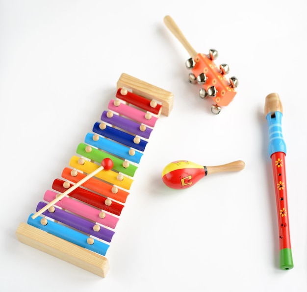 Musical instruments on white background