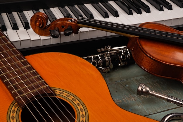 Photo musical instruments in wooden