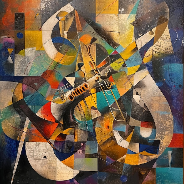 Musical Intruments in Abstract Style with Music Notes