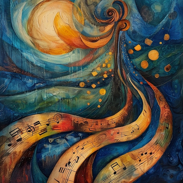 Musical Intruments in Abstract Style with Music Notes