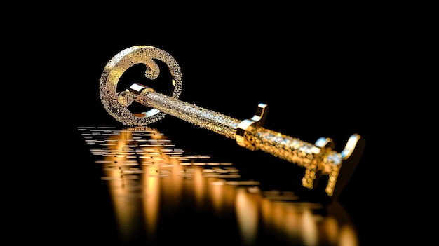 musical key with golden waves like musical equalizer or fairy key on black background