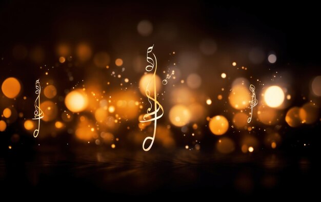 Musical note with a backdrop of shimmering gold lights