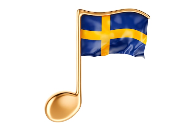 Musical note with Swedish flag Music in Sweden concept 3D rendering