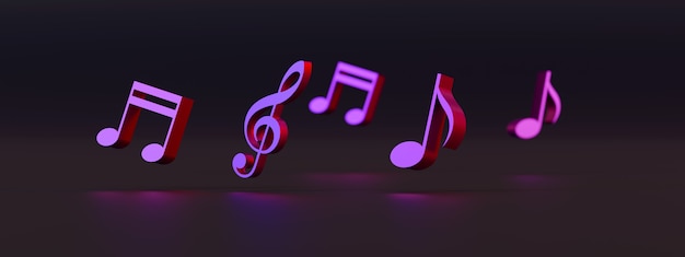 Musical notes on dark background.