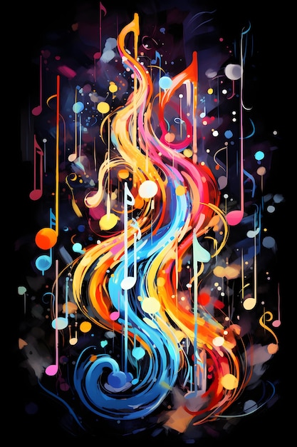 musical notes flying around colorful vibrant