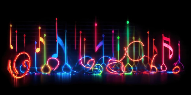 Photo musical notes from neon lines ai generatedmusic festival radio show musical evening karaoke audio recordmusic notes abstract