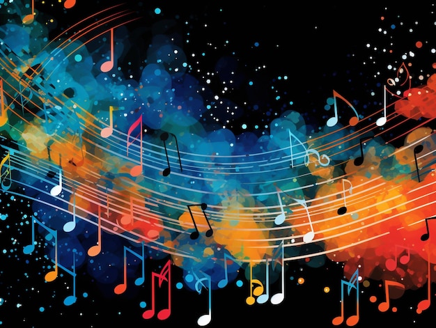 Musical notes and music notes on a colorful background generative ai