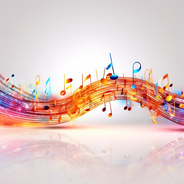 Фото Музыкальные ноты на красочном фоне с белым фоном генерирующий ai
