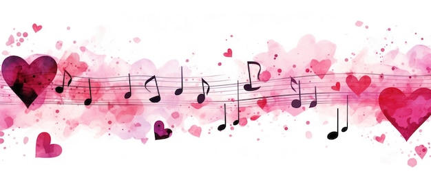 Photo musical notes in pink on the theme of love valentines day watercolor illustration white background