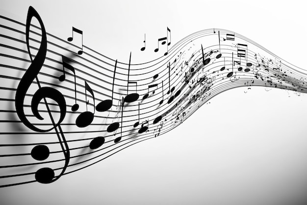 Музыкальные ноты в волнах Создано с помощью генеративной технологии искусственного интеллекта