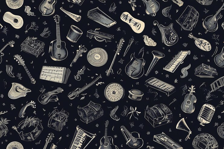 Photo musical pattern on dark background stock illustration