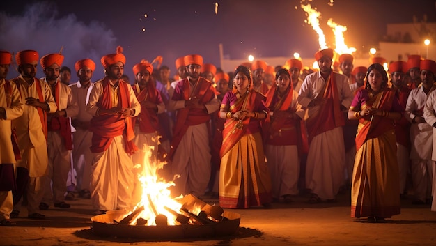 musical performance happening near the Holika Dahan bonfire