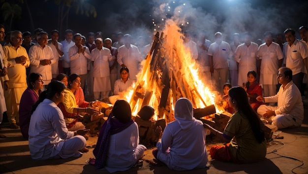 musical performance happening near the Holika Dahan bonfire
