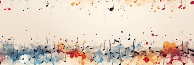 Музыкальный бесшовный рисунок с многоцветными нотами, клавишами и знаками на белом фоне