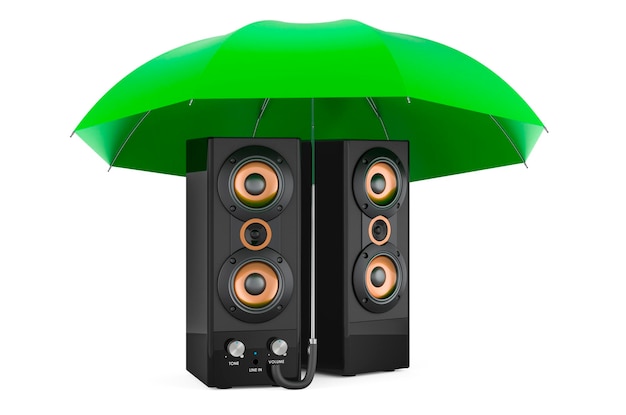 Musical speakers under umbrella 3D rendering