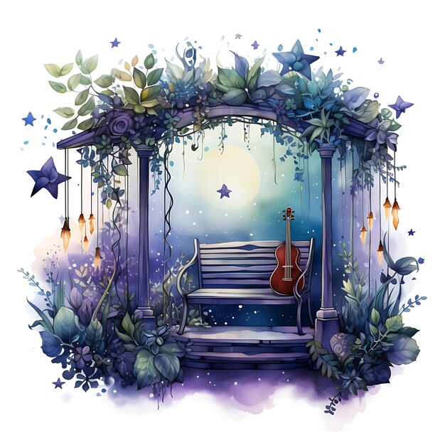 Музыкальный Звездный ночной сад Музыкальная тема Растения, как ветер Уютная акварель природы Декоративная