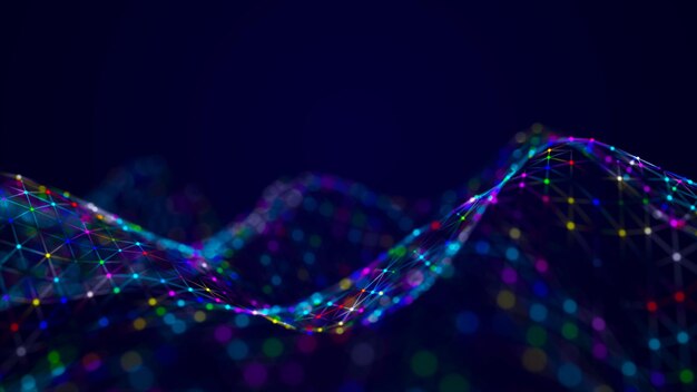 The musical stream of sounds Abstract background with interweaving of colored dots and lines