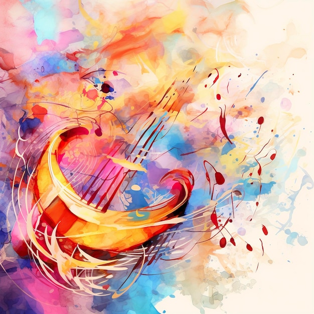 カラフルな水彩画で描いた音楽風のイメージ