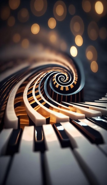 Musical Vortex An Abstract Composition of Piano Keys Representing Sound Waves