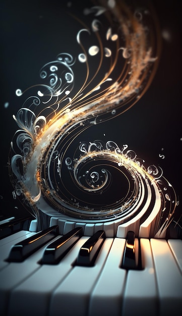 음파를 나타내는 피아노 건반의 추상적인 구성인 뮤지컬 볼텍스