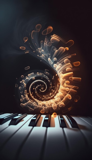 Musical Vortex An Abstract Composition of Piano Keys Representing Sound Waves