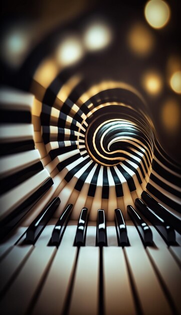 Musical Vortex An Abstract Composition of Piano Keys Representing Sound Waves