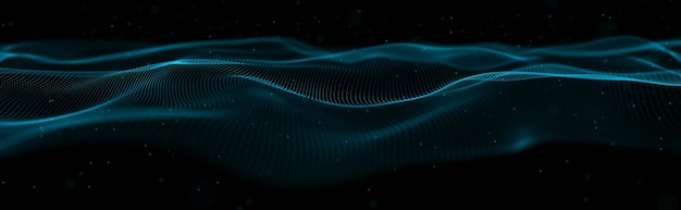 Onda musicale di particelle connessioni strutturali del suono sfondo astratto con un'onda di particelle luminose wave 3d