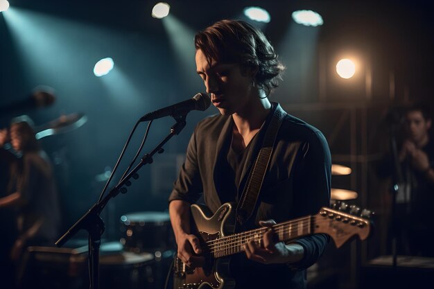 Musician playing the electric guitar on stage