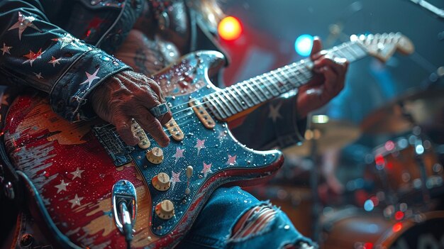 A Musician Playing Guitar With The Usa Flag Wallpaper