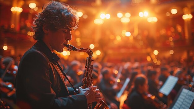 Photo musician plays saxophonist