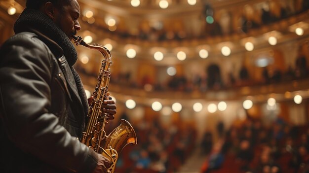 musician plays saxophonist