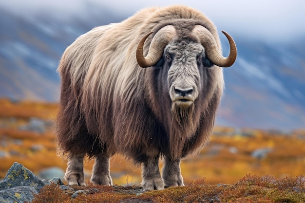 Musk ox on a pasture in the wild