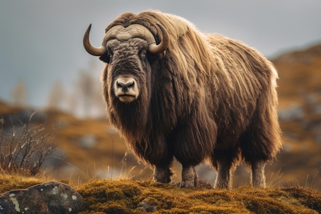 Musk ox on a pasture in the wild