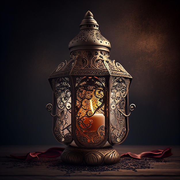 Muslim Arabic lantern with burning candle