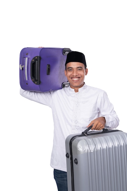 Muslim asian man with suitcase