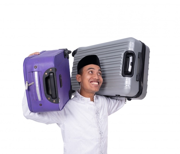 Muslim asian man with suitcase