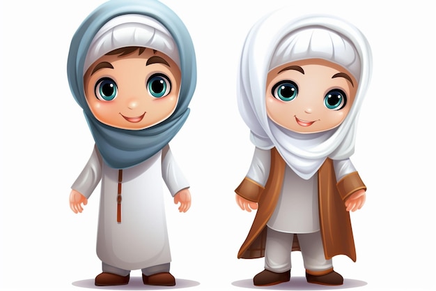 muslim boy and girl praying in traditional clothing