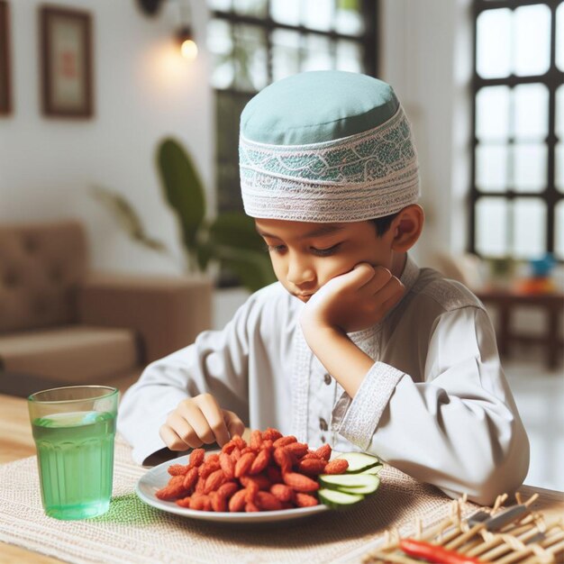 Photo muslim boys breaking the fast together