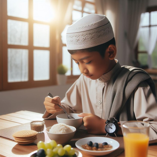 Photo muslim boys breaking the fast together