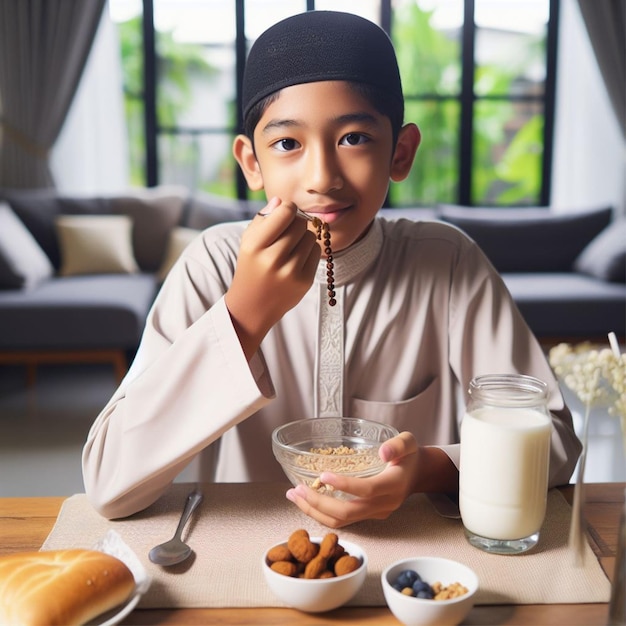 Muslim boys breaking the fast together