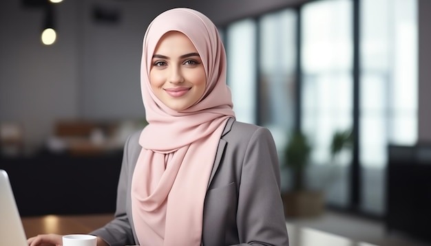 Мусульманская бизнесменка, работающая в офисе.