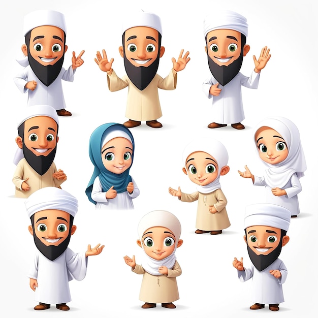 Photo muslim cartoon character illustrations with white background