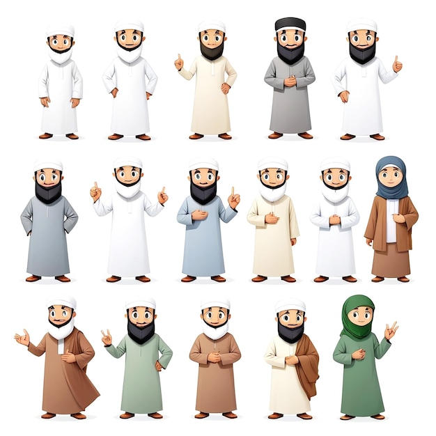 Photo muslim cartoon character illustrations with white background